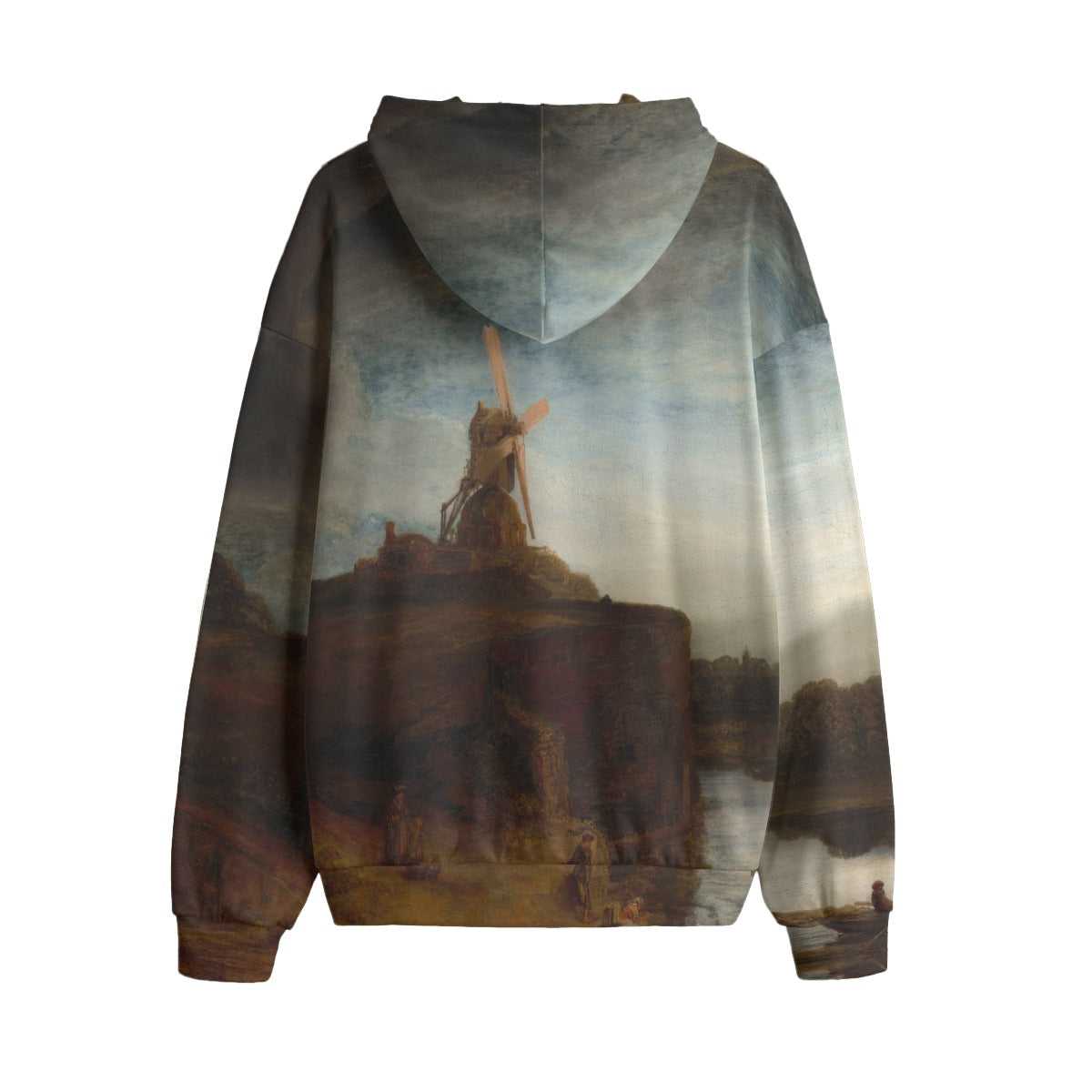 Back view of The Mill by Rembrandt Hoodie featuring intricate artwork details