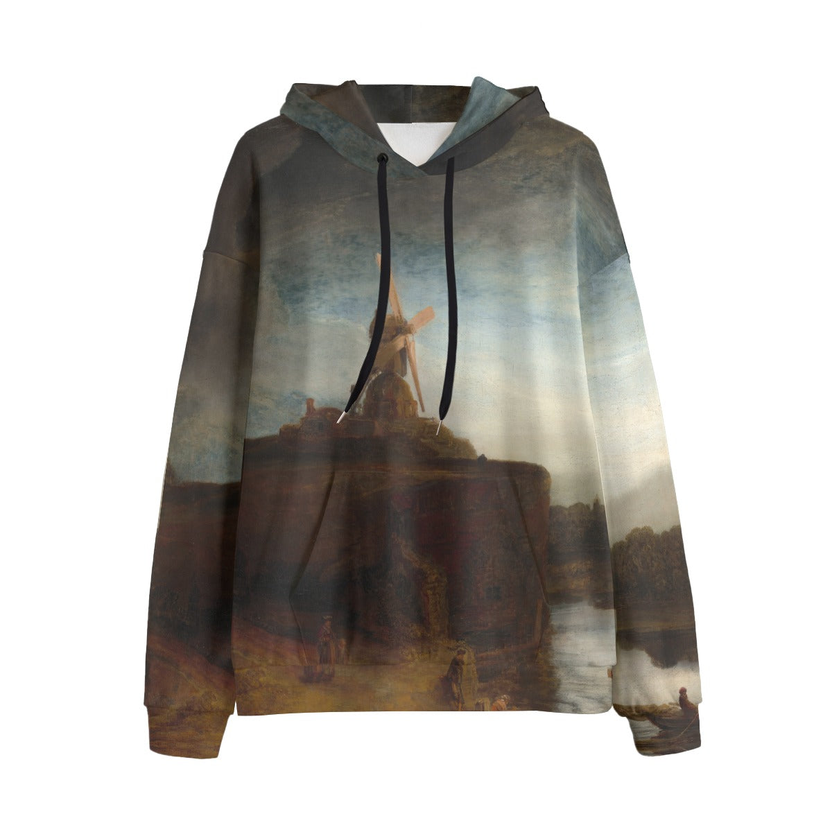 The Mill by Rembrandt Hoodie front view showcasing iconic windmill artwork