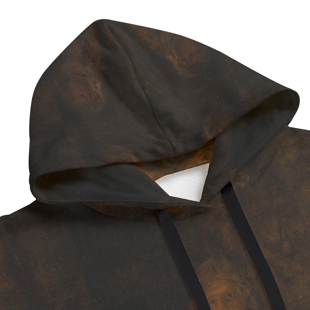 Close-up of Rembrandt masterpiece print on fleece hoodie