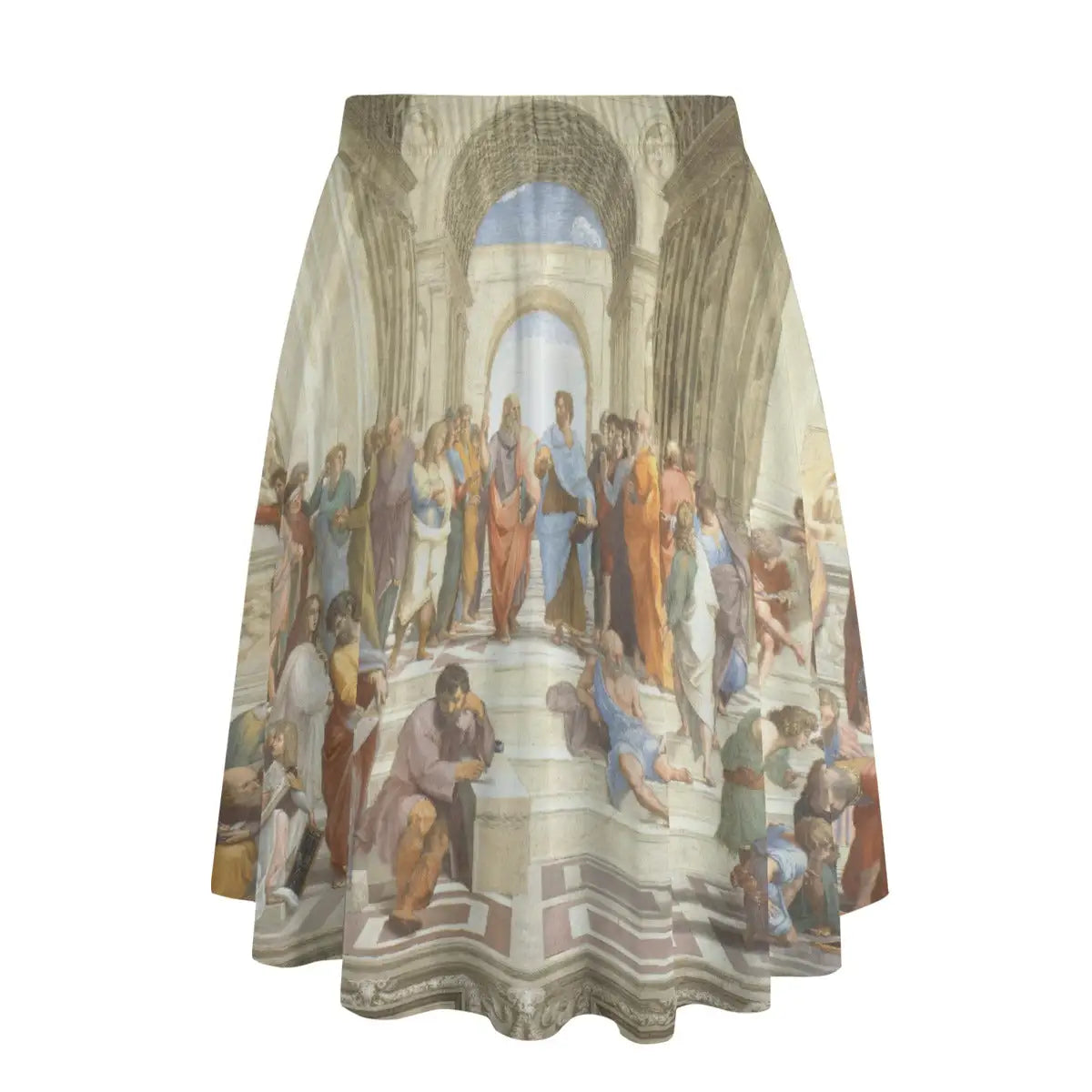 Back view of Vatican-inspired maxi skirt showing how the philosophical assembly wraps completely around the garment