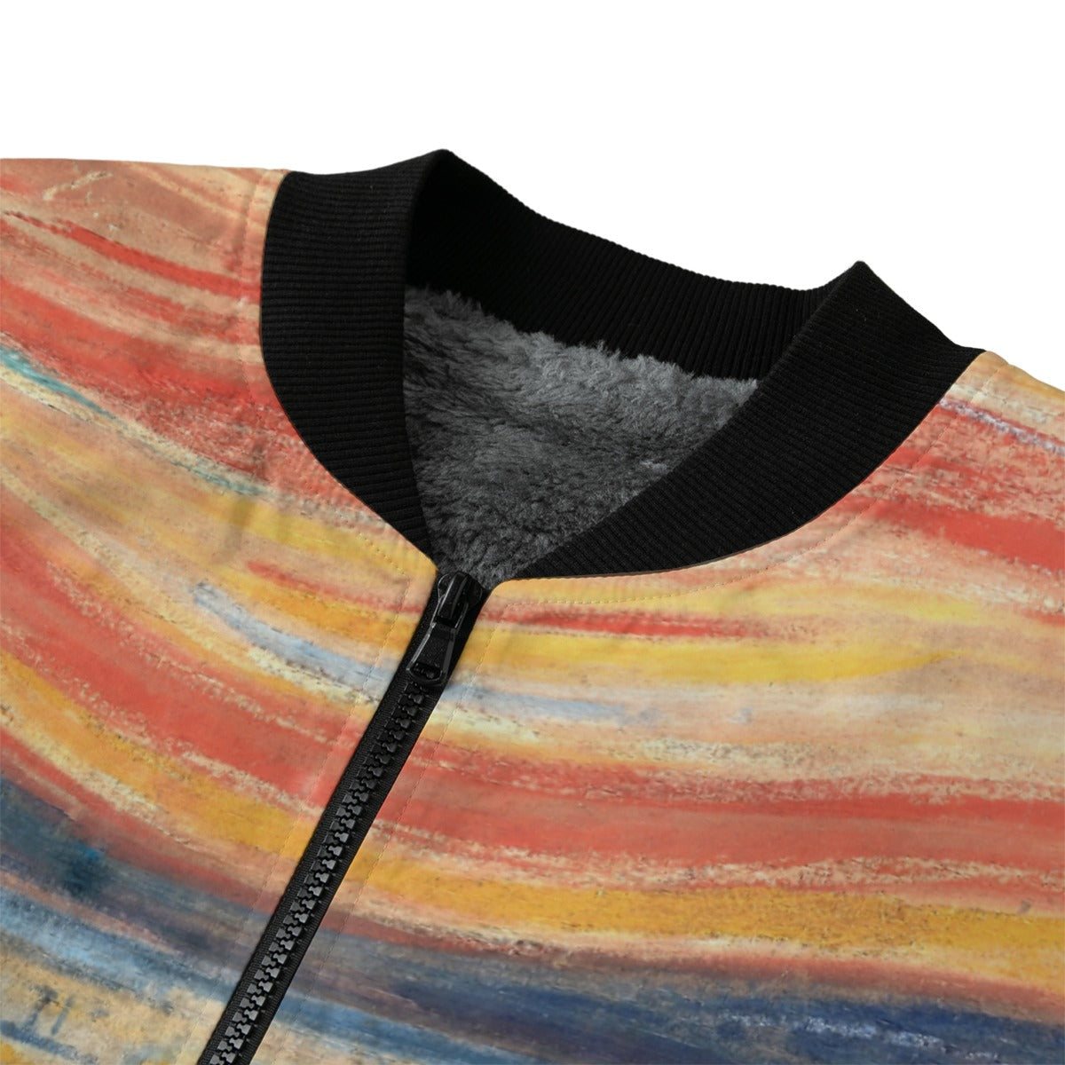 Fleece lining inside The Scream by Edvard Munch artistic bomber jacket for warmth