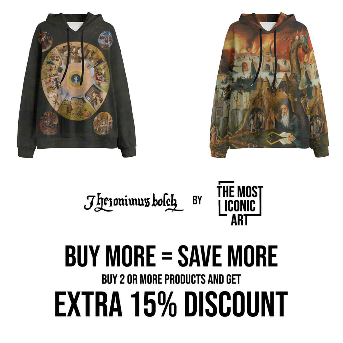 Artistic all-over print hoodies by Hieronymus Bosch