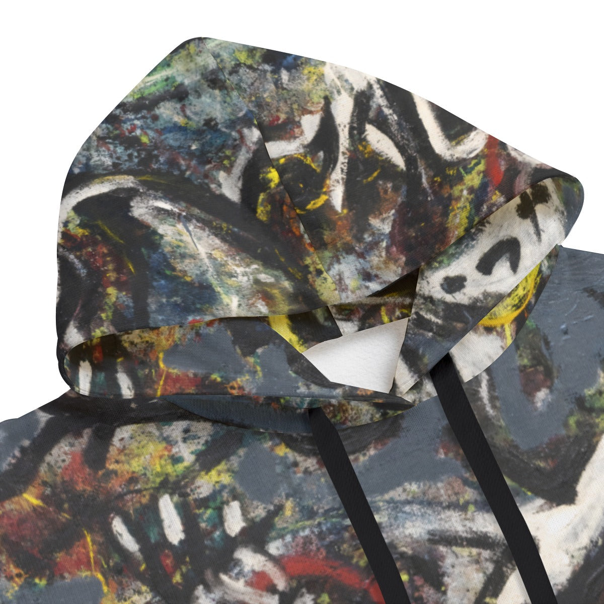 Detailed view of The She Wolf painting print on premium fleece Jackson Pollock hoodie