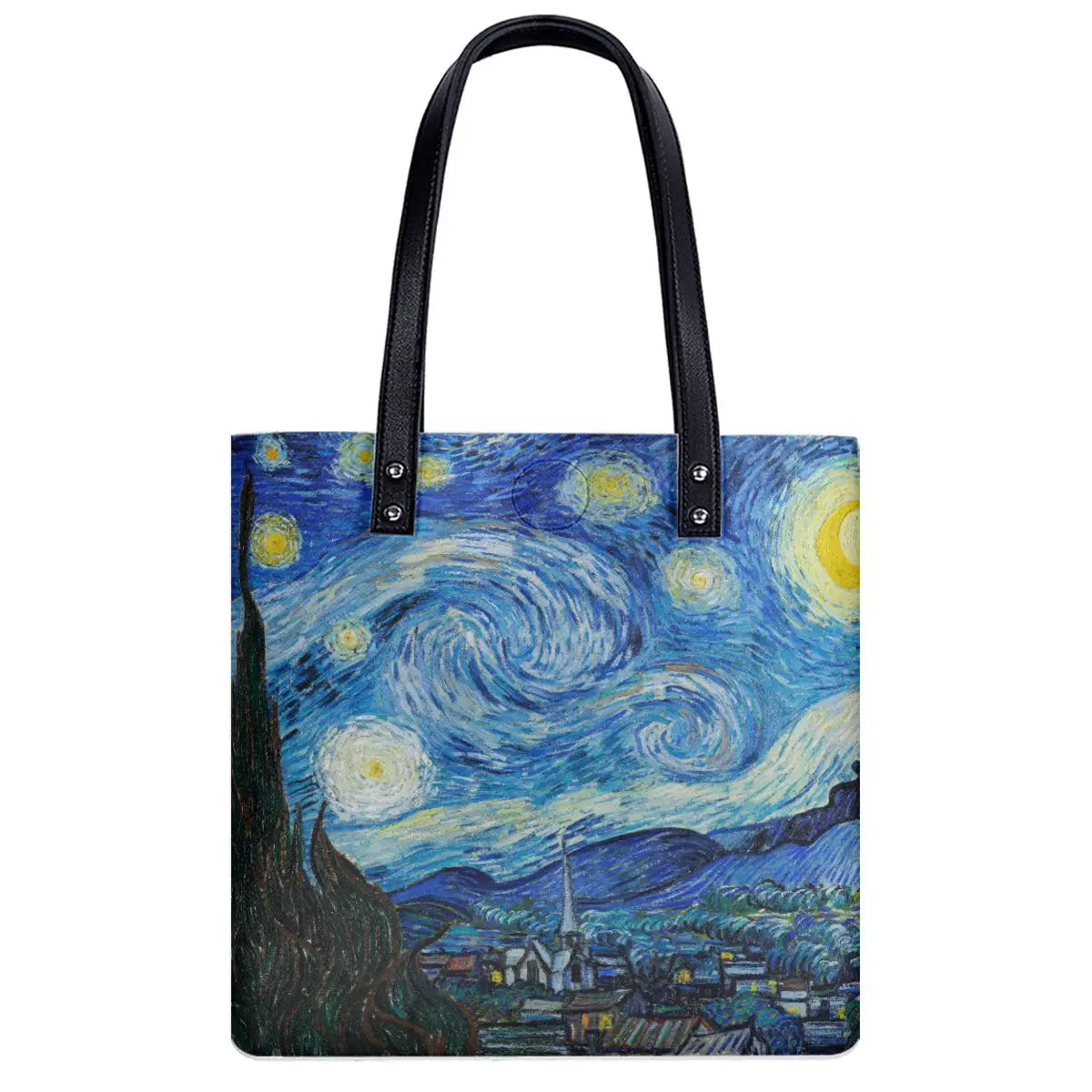 Waterproof shoulder bag featuring The Starry Night by Van Gogh side angle showing capacity