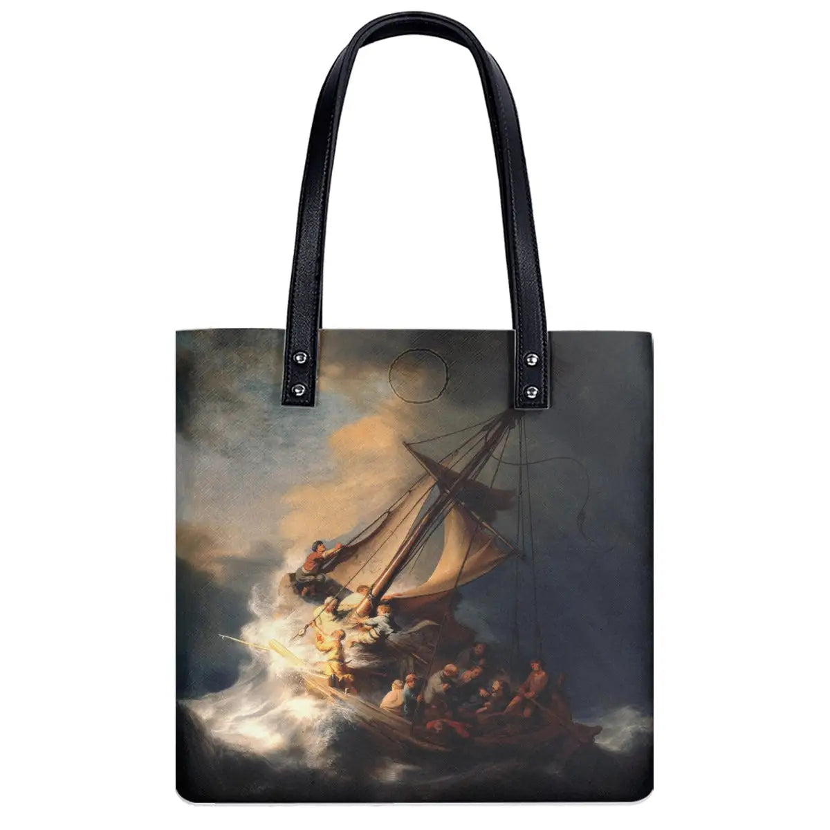 Back view of Storm on Sea of Galilee art bag with double-sided print on waterproof fabric