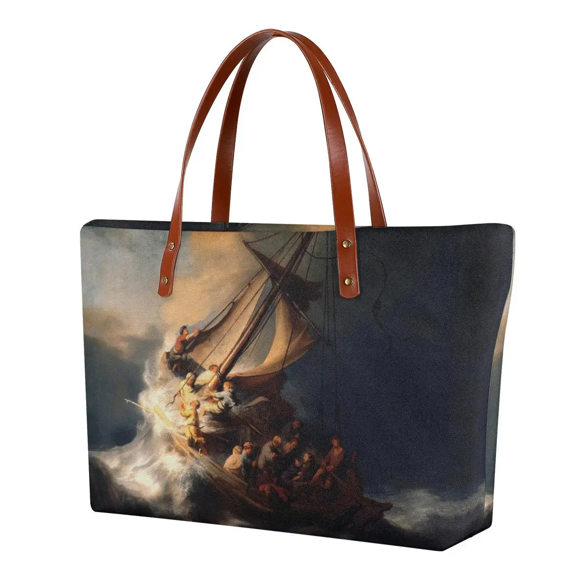 The Storm on the Sea of Galilee Tote Bag featuring Rembrandt's masterpiece double-sided print