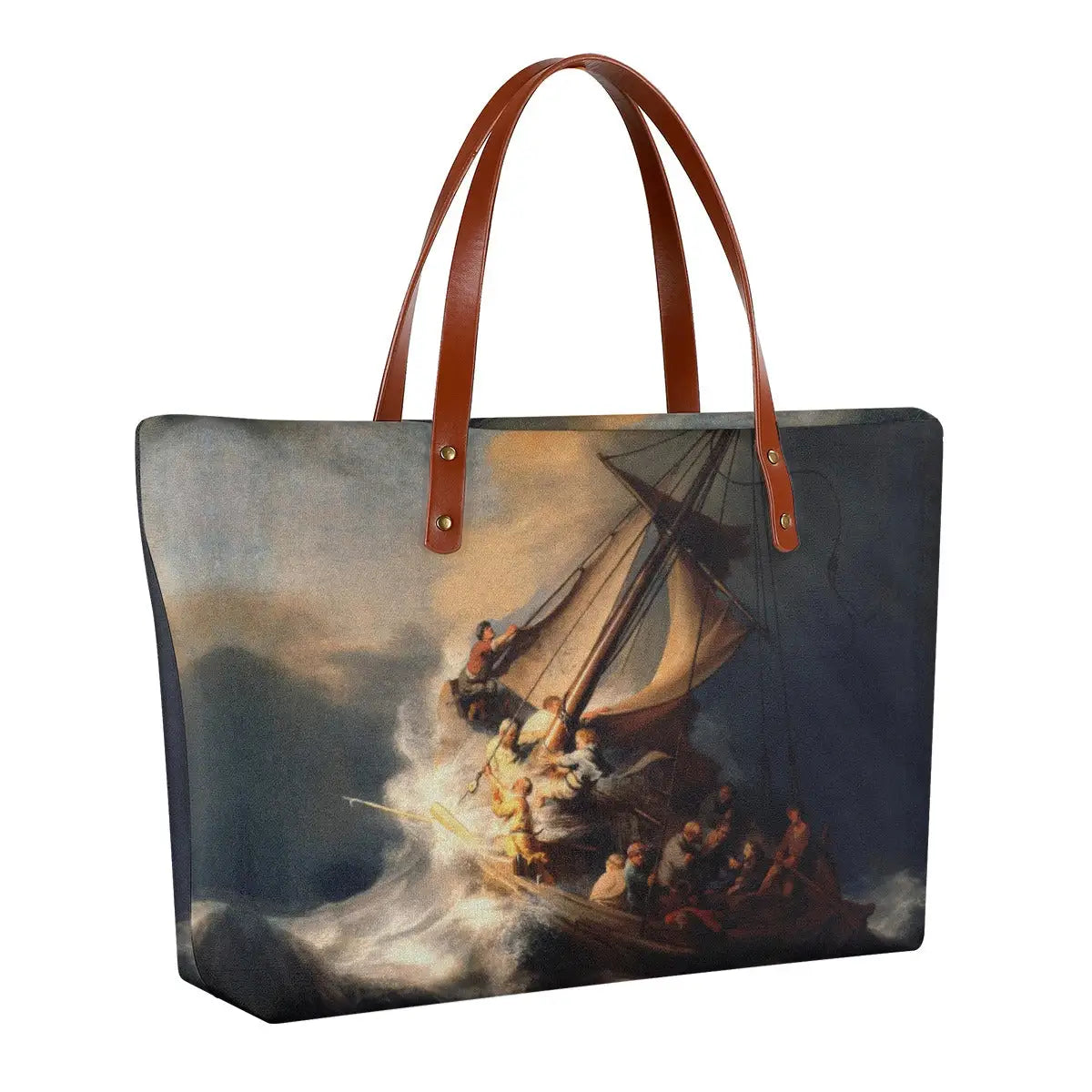 Waterproof diving cloth material of The Storm on the Sea of Galilee art tote bag