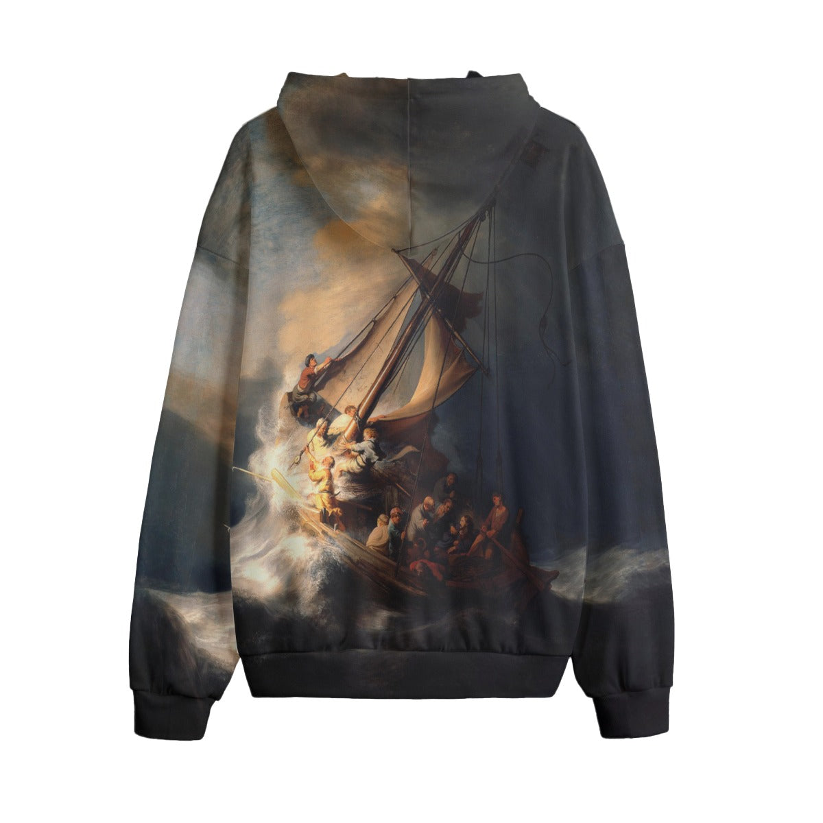 Back view of The Storm on the Sea of Galilee art hoodie