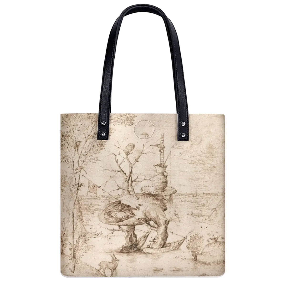 Back view of Hieronymus Bosch Tree Man bag displaying complete artwork print