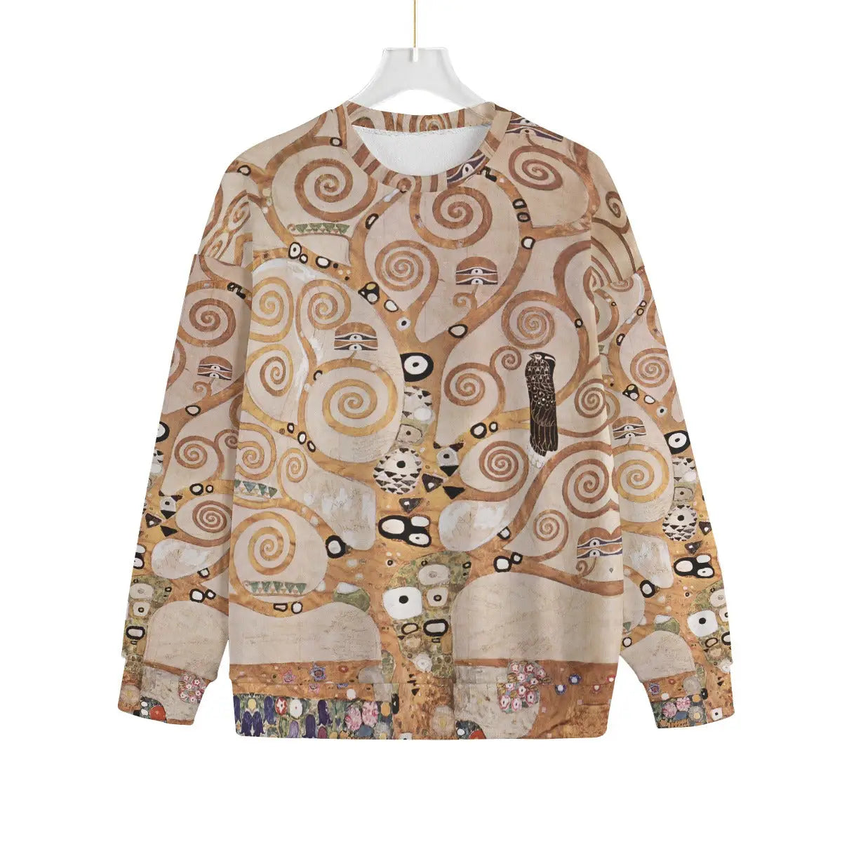 The Tree of Life by Gustav Klimt Sweater showing full front design on recycled Hacci Fleece