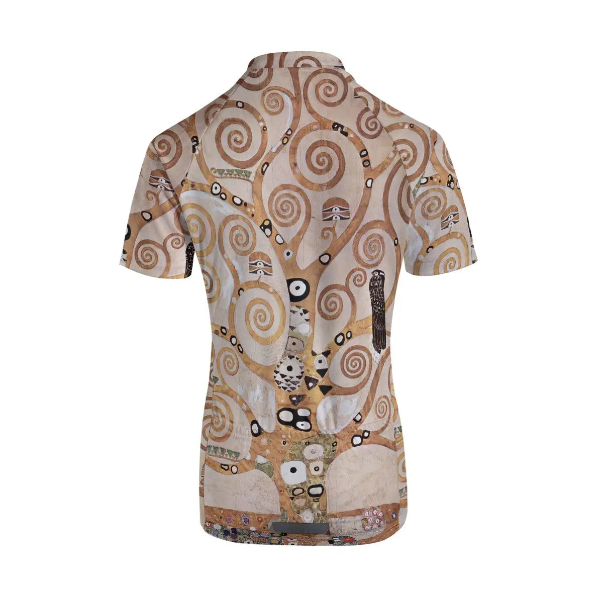 Back view showing the three functional storage pockets on Tree of Life women's cycling jersey