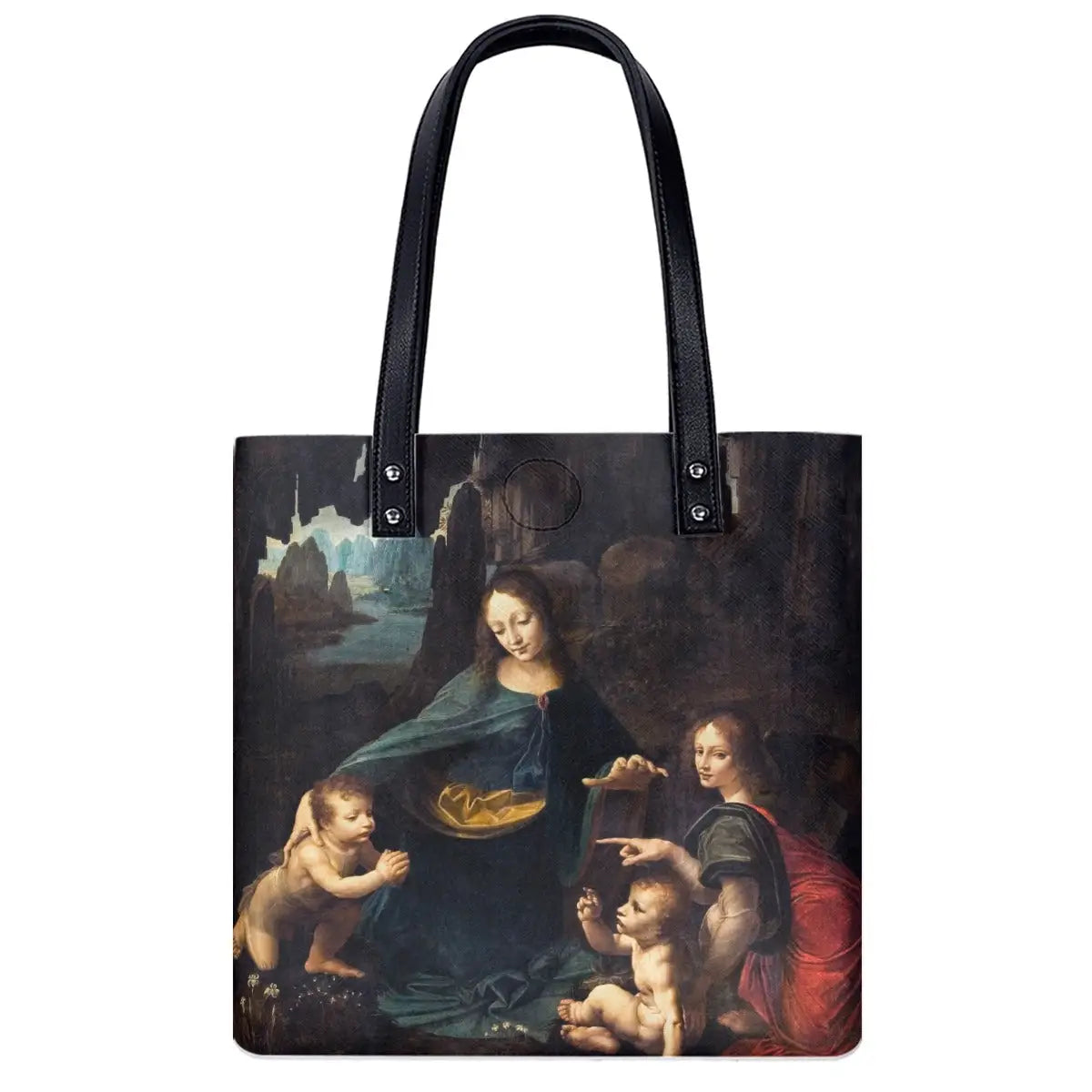 The Virgin of the Rocks Shoulder Bag by Da Vinci, artistic tote with Renaissance masterpiece print