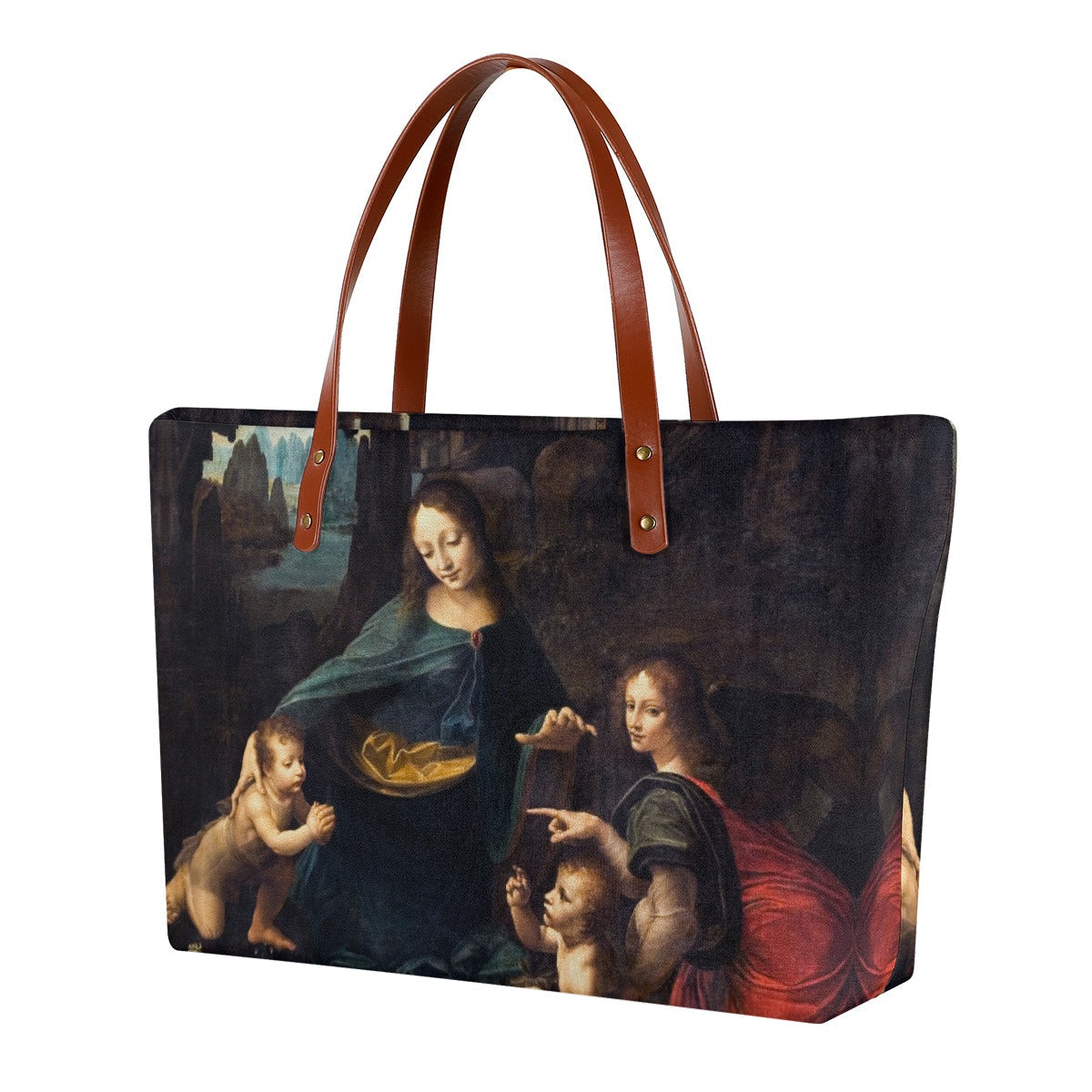 The Virgin of the Rocks Tote Bag by Da Vinci featuring museum artwork print