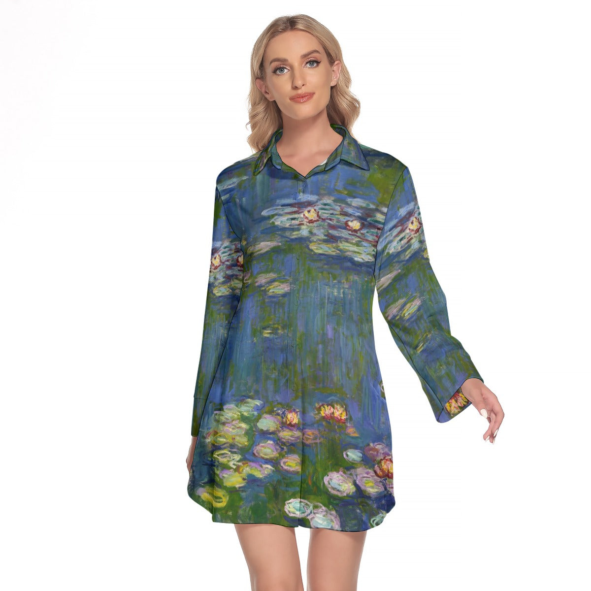 Claude Monet inspired lapel shirt dress