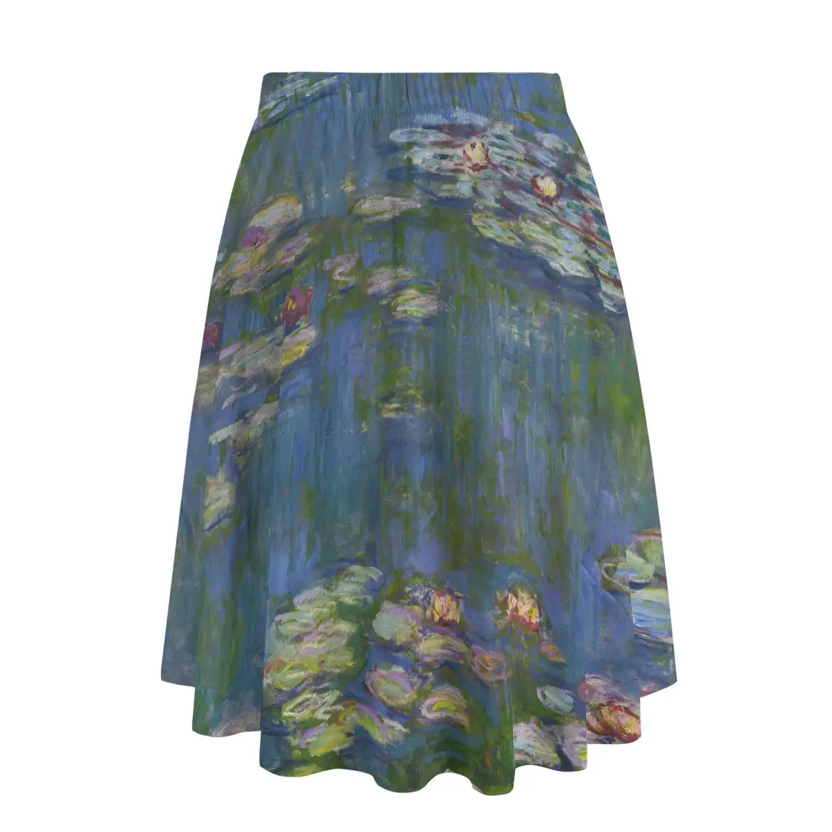 Back view of Giverny-inspired maxi skirt showing how the peaceful pond wraps serenely around the garment