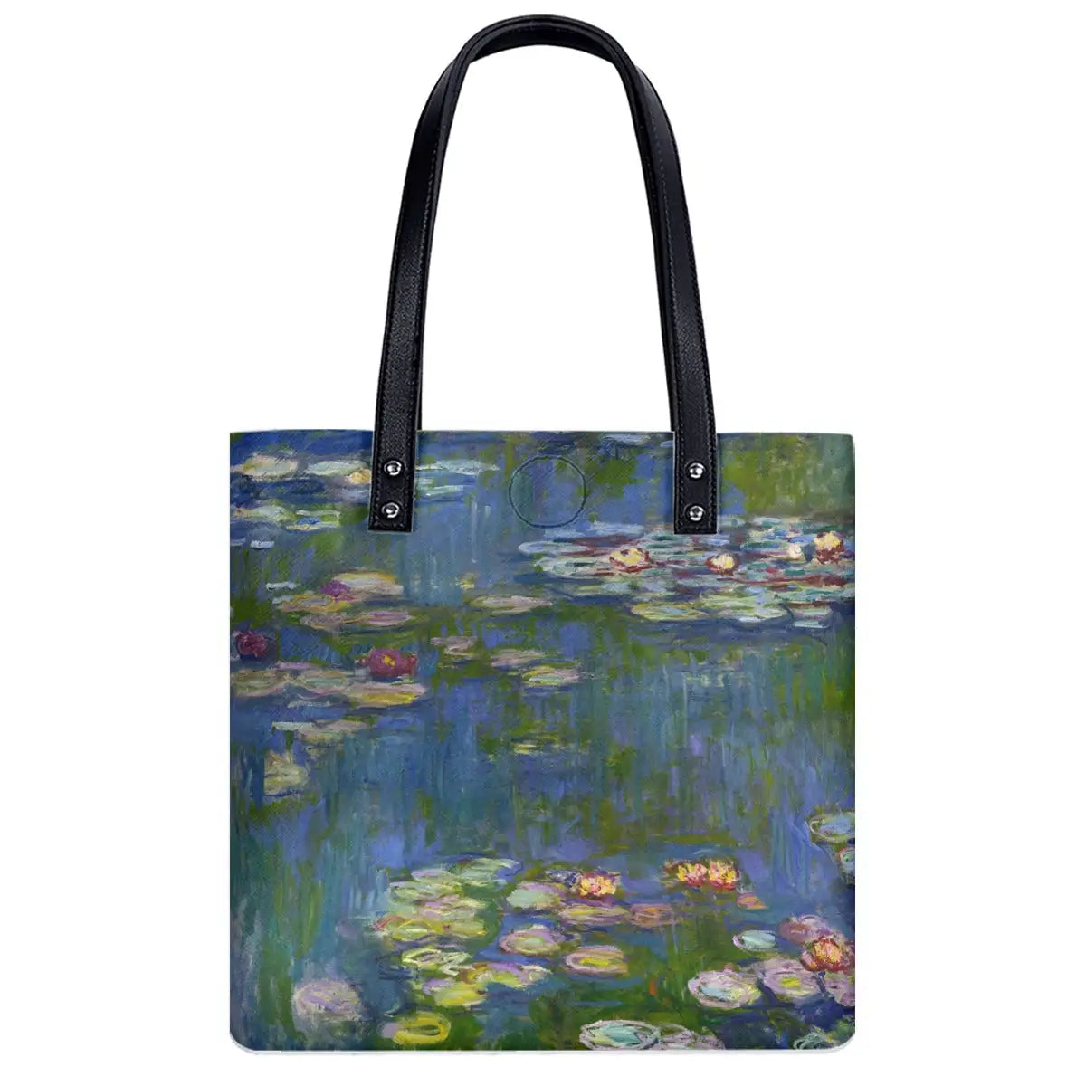 Double-sided Monet Water Lilies print bag showing pond reflection details