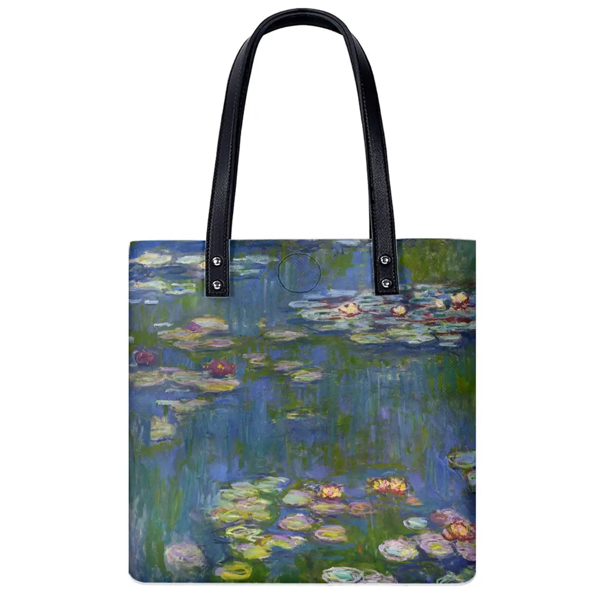 Monet Water Lilies Shoulder Bag in blue and green tones with black strap