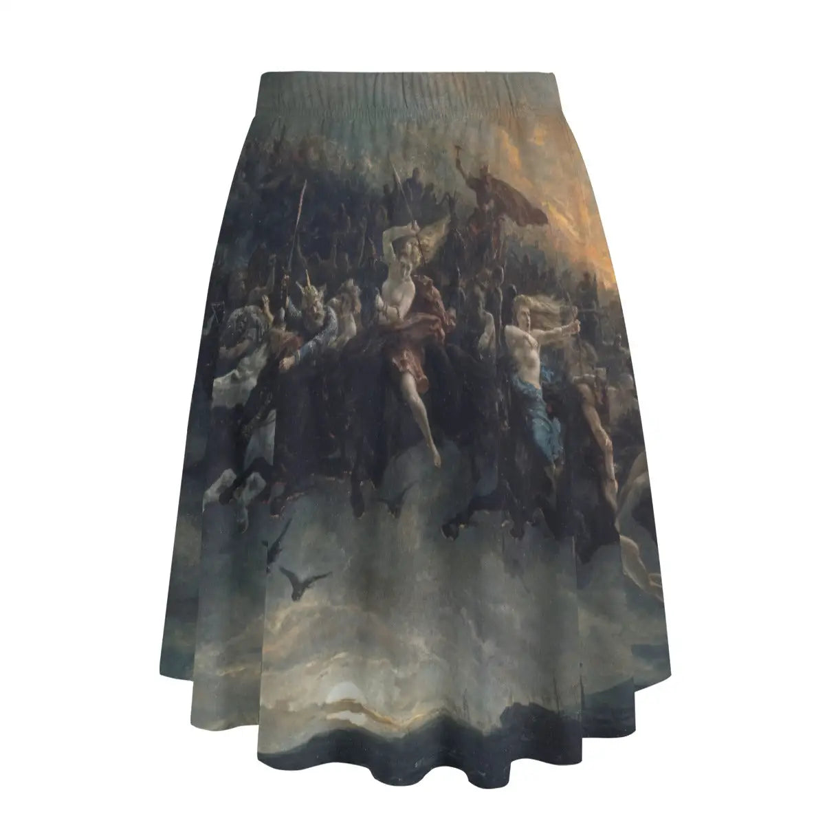 Back view of Norwegian-inspired maxi skirt showing how the legendary scene wraps completely around the garment