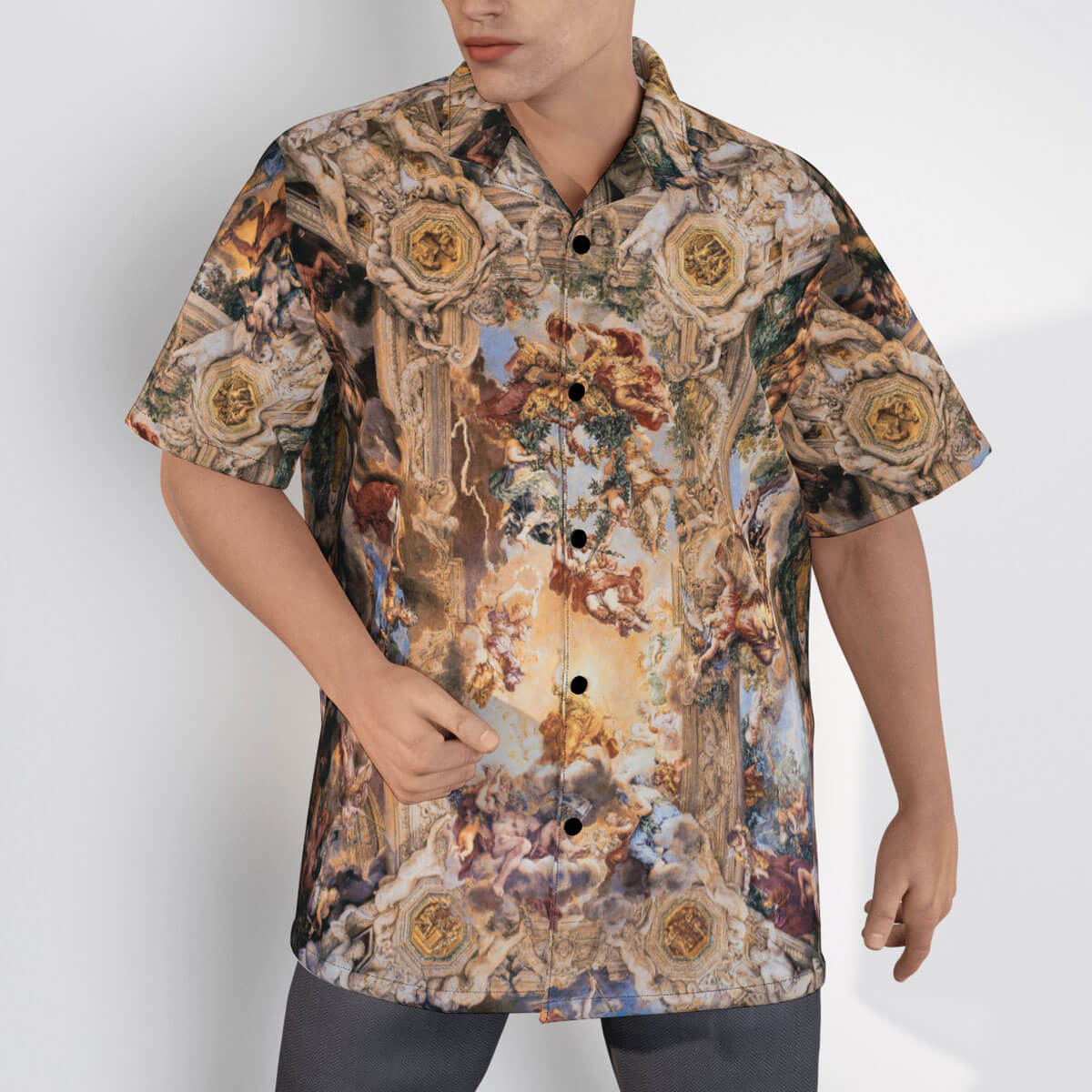 Italian Baroque masterpiece reproduced on stylish Hawaiian shirt