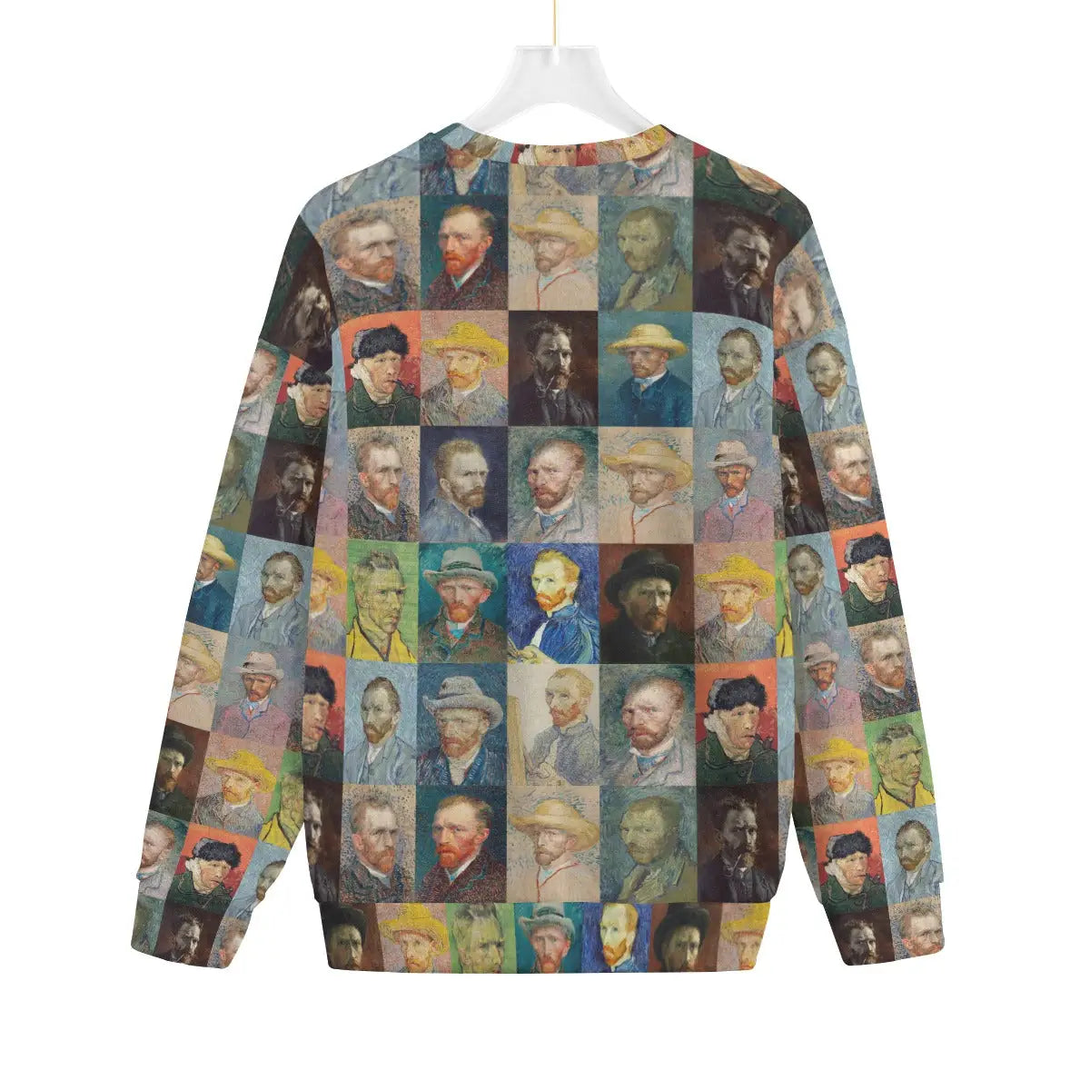 Back view of Van Gogh's Self-Portraits Sweater showing complete artwork