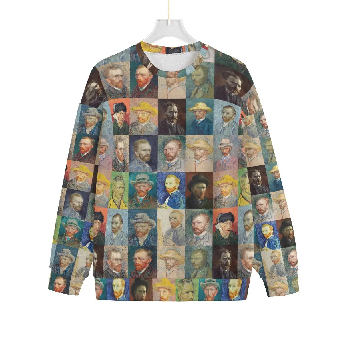 Van Gogh's Self-Portraits Sweater front view showing complete portrait collection