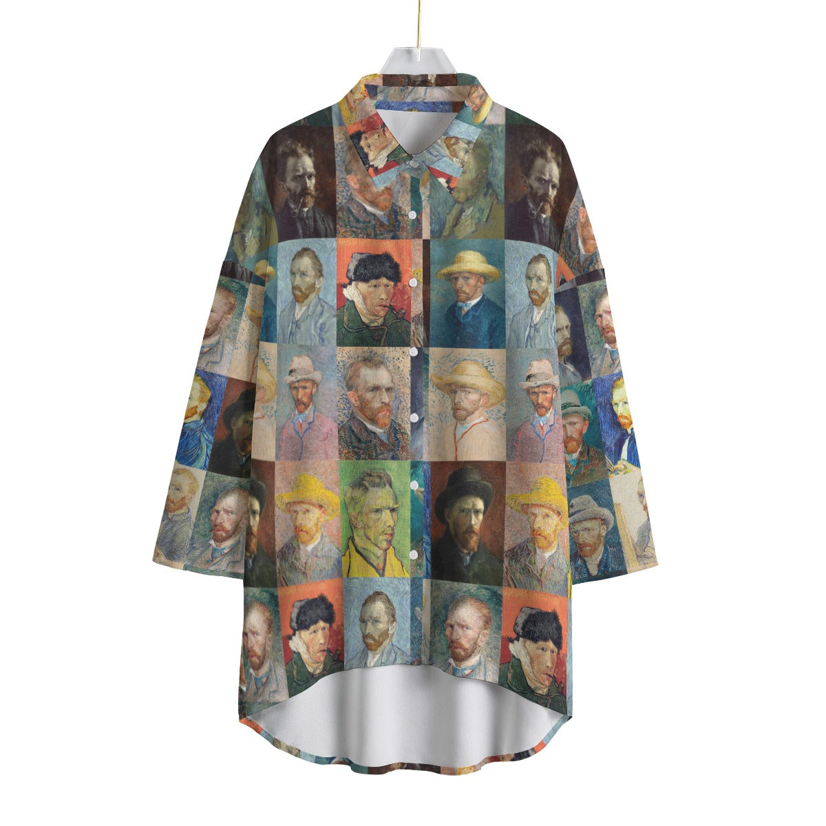 Women's chiffon shirt with Van Gogh self-portrait print, lightweight and elegant.