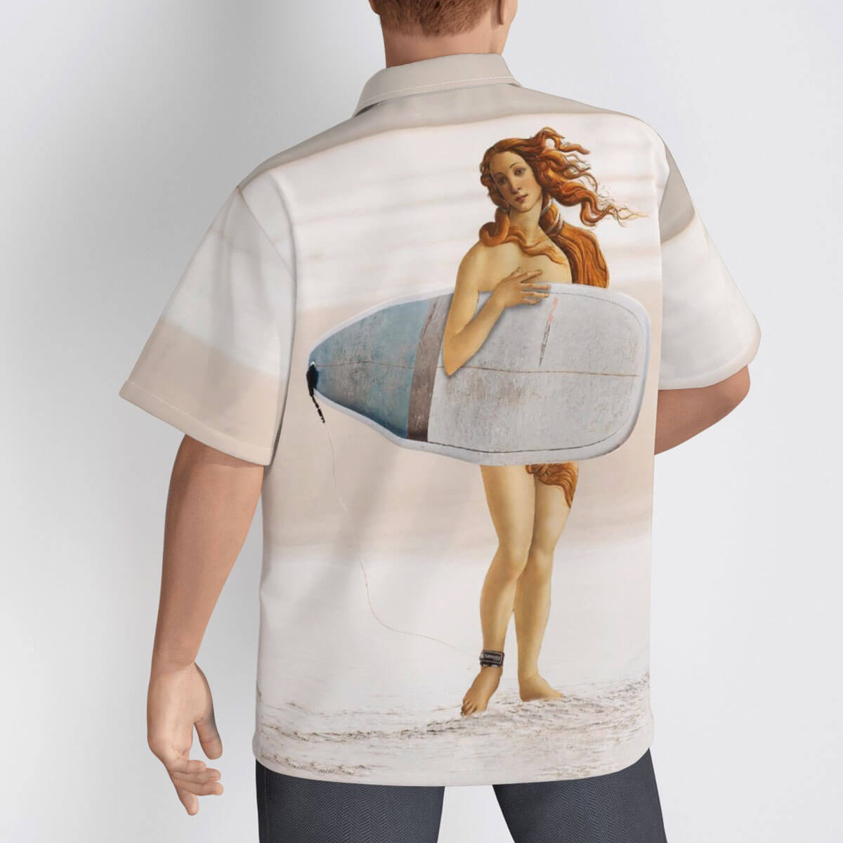 Botticelli-inspired beach shirt for art and surf enthusiasts