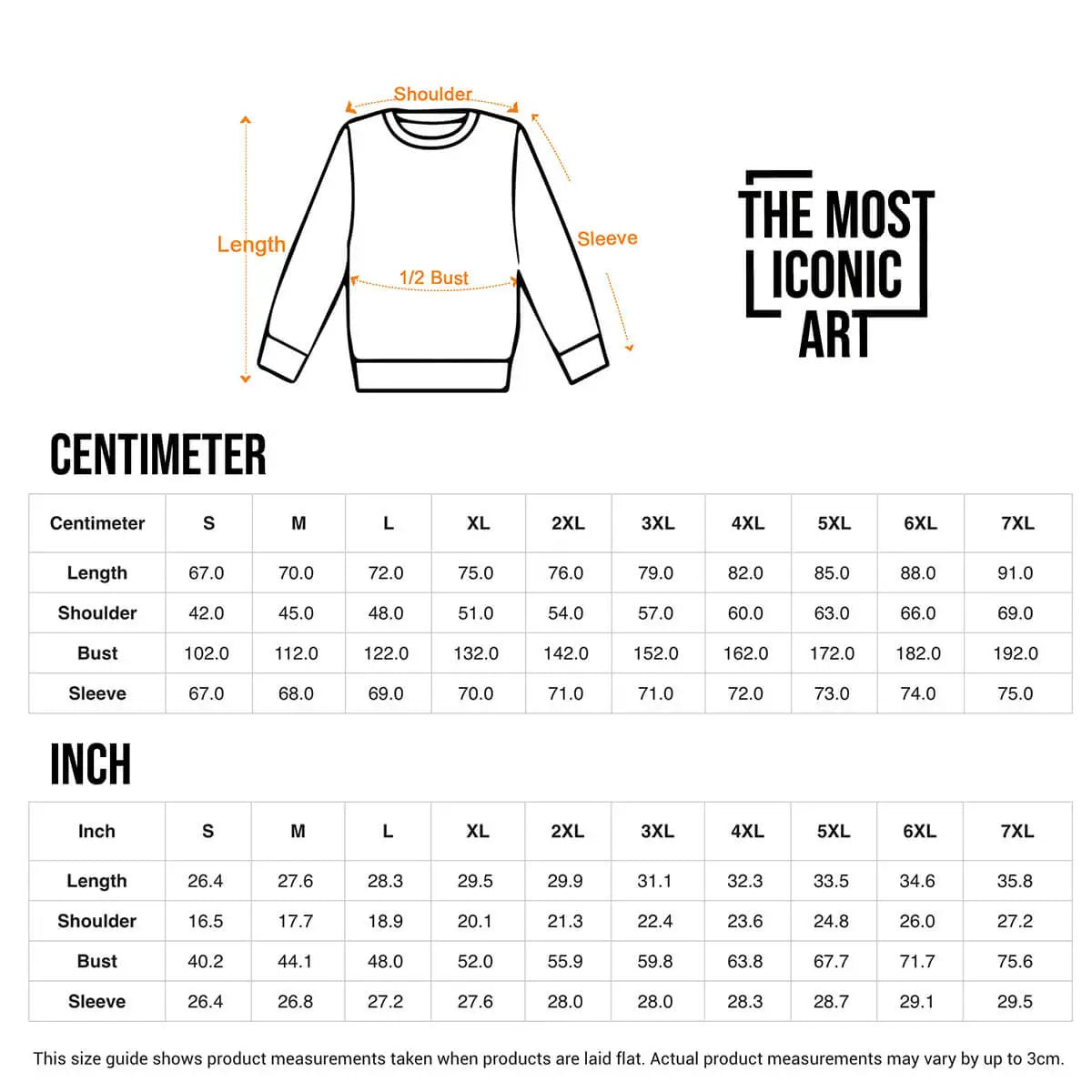 Size Chart Artistic Sweaters - Art Clothing