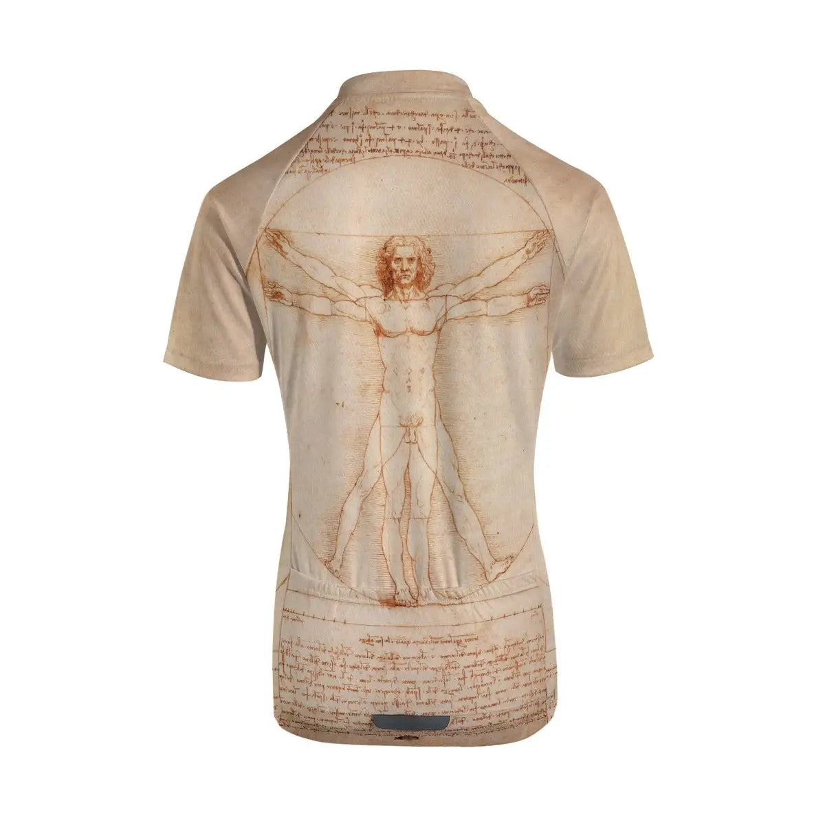 Back view showing the three functional storage pockets on Vitruvian Man women's cycling jersey