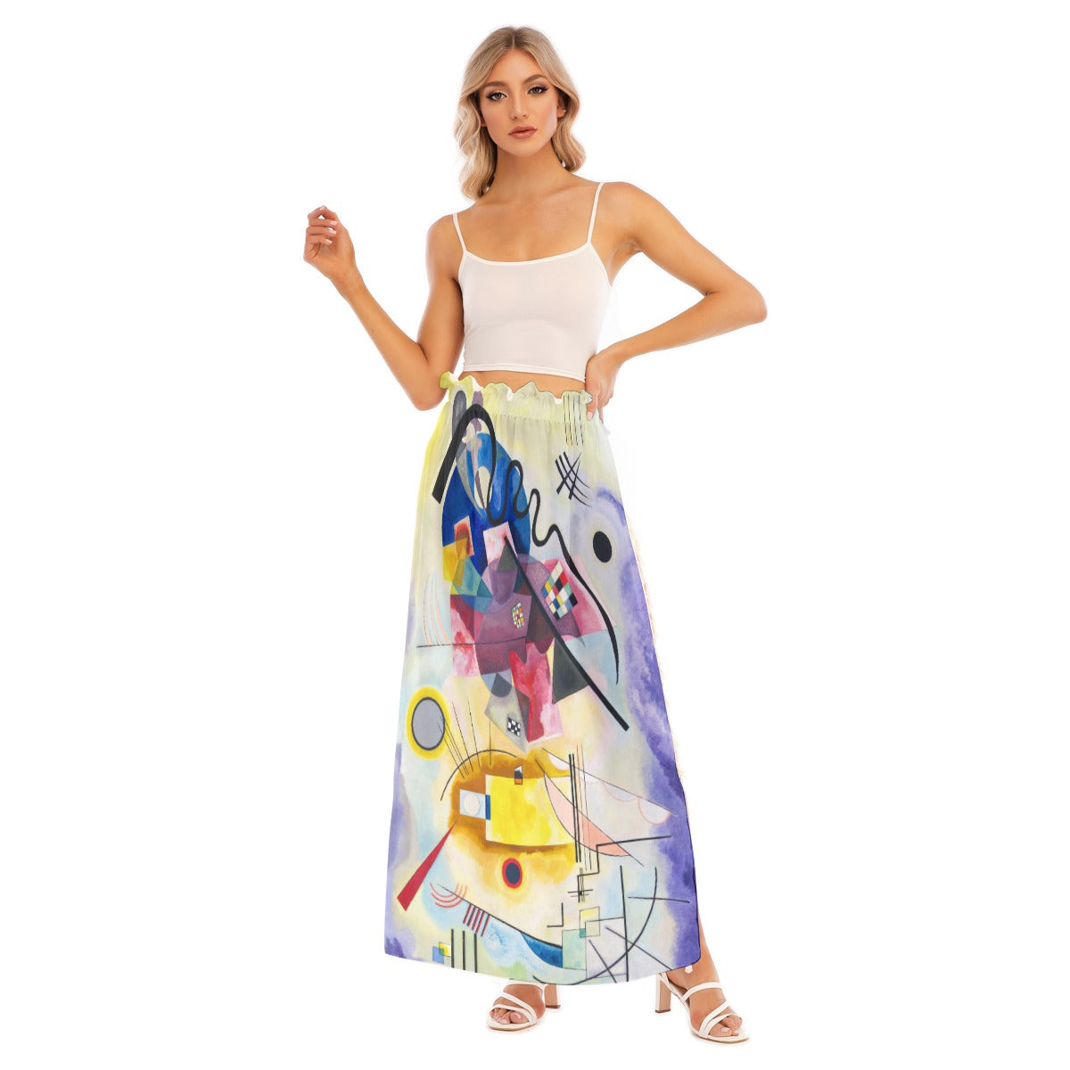 Vibrant Kandinsky Split Skirt - Yellow-Red-Blue Masterpiece