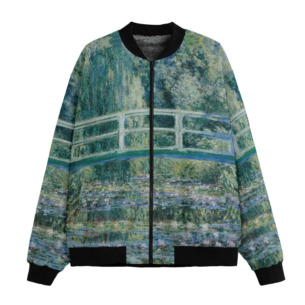 Water Lilies and Japanese Bridge by Claude Monet Bomber Jacket front view