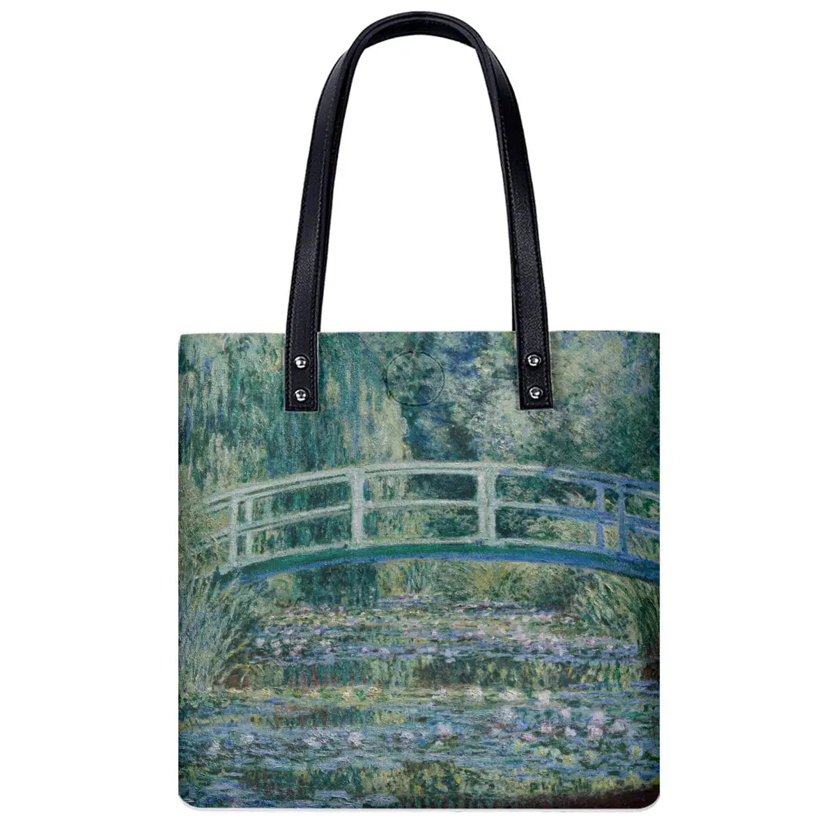 Monet Water Lilies and Japanese Bridge Shoulder Bag in medium size showing double-sided art print