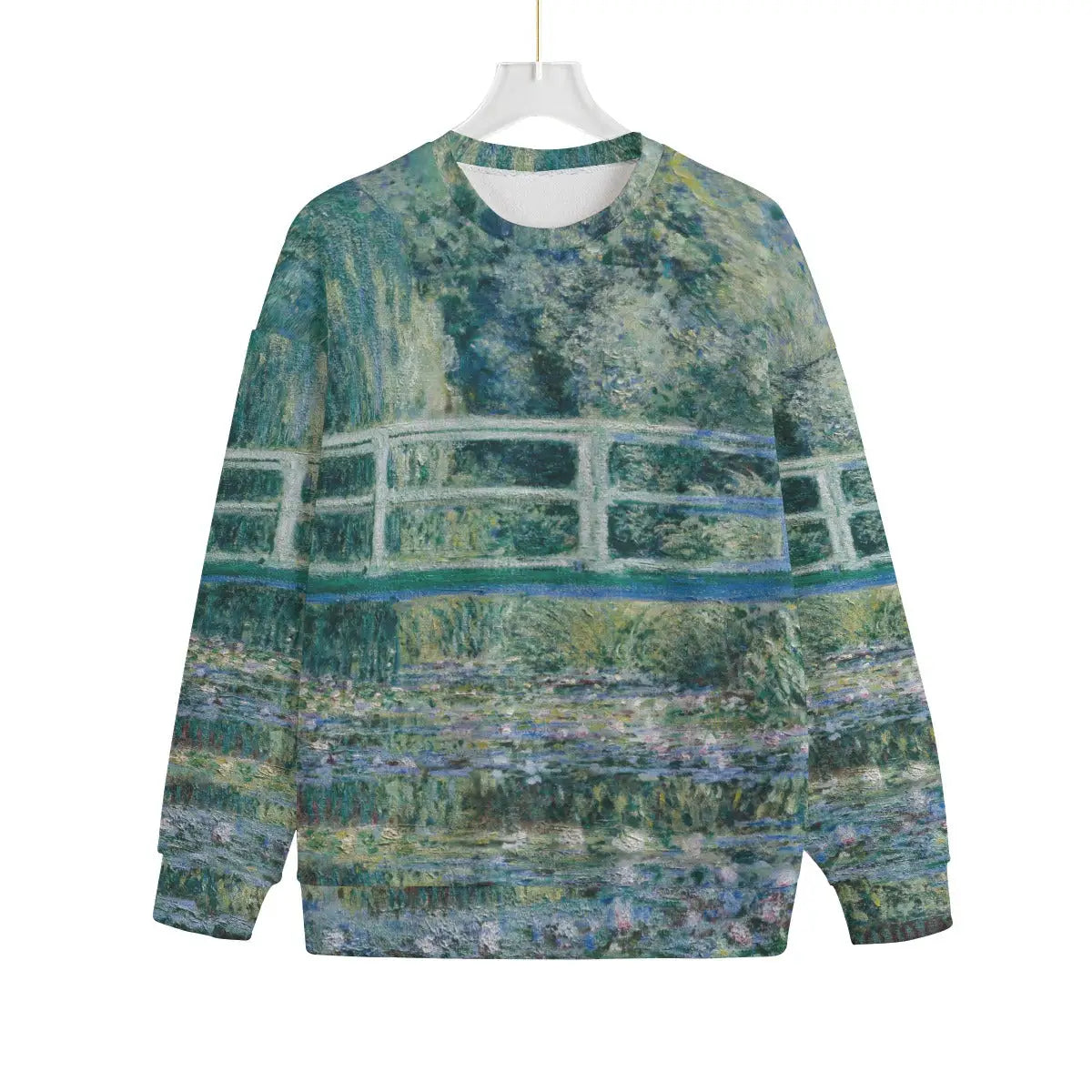 Water Lilies and Japanese Bridge by Claude Monet Sweater front view on model