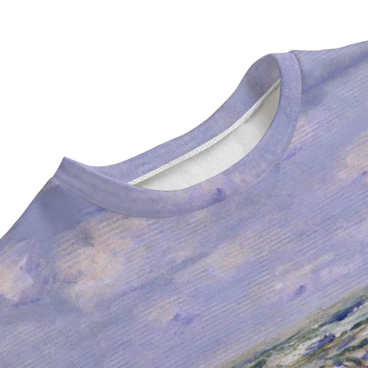 Close-up of Hacci Fleece texture showing detailed print quality of Monet's wave brushstrokes