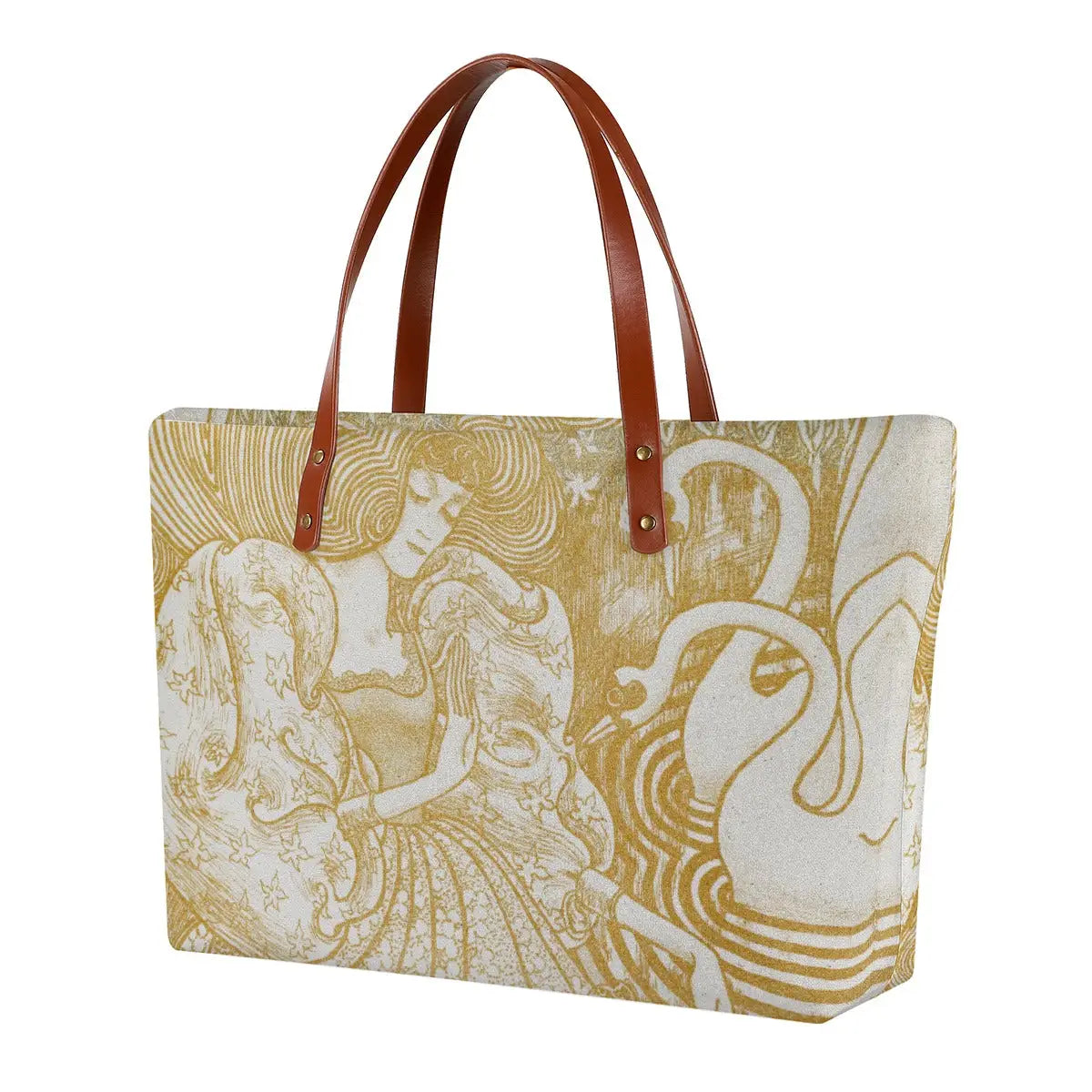 Woman with Butterfly at Pond Two Swans Tote Bag featuring Jan Toorop's art