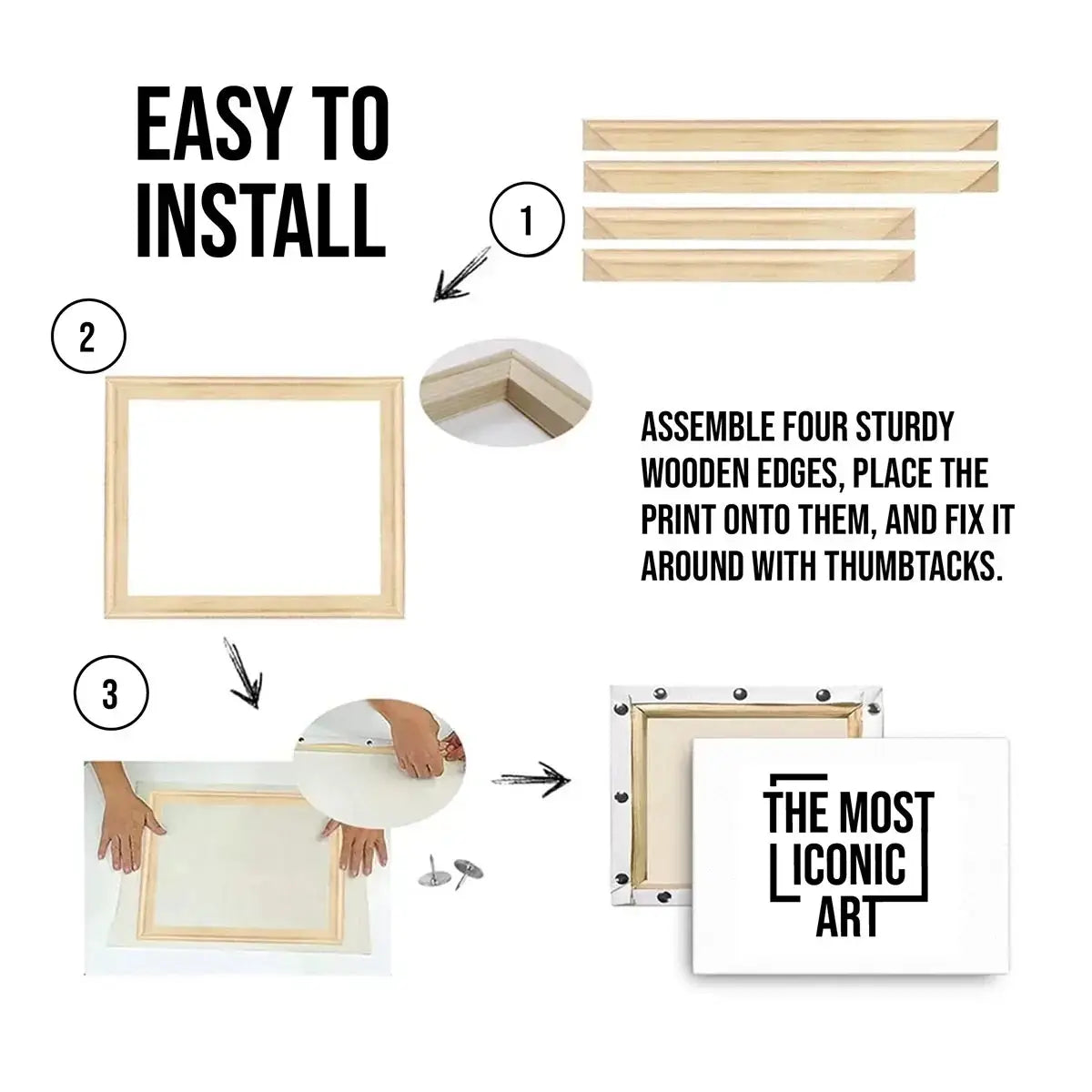 Complete canvas frame assembly kit with installation guide