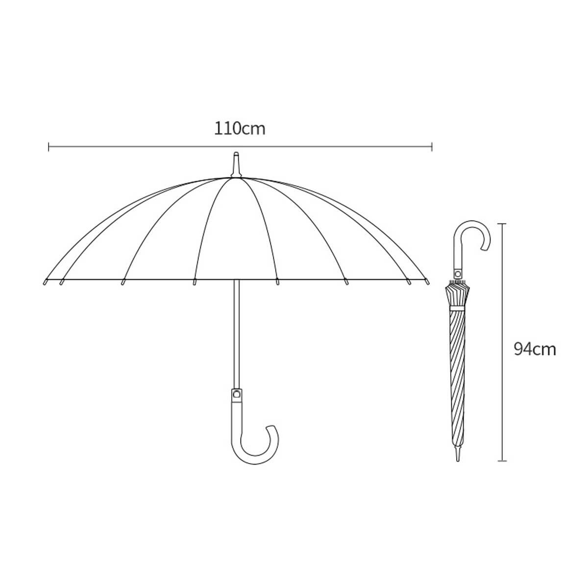 Strong wooden handle long rain umbrella fully open