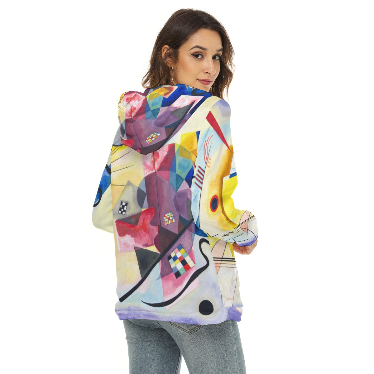 Abstract art inspired fleece hoodie for women