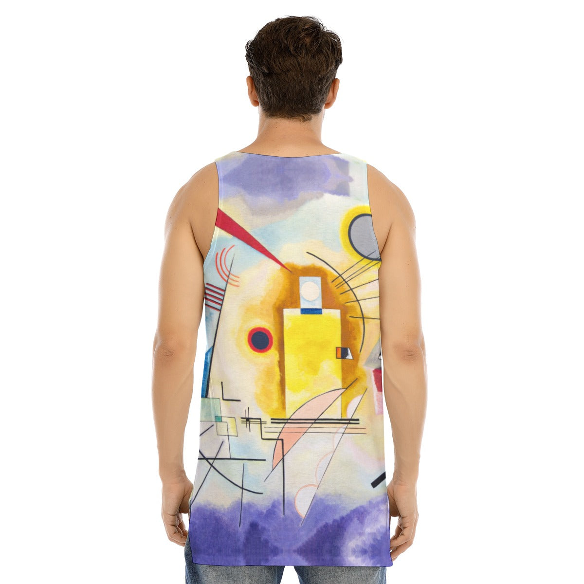 Abstract Art Sleeveless Shirt in Yellow, Red, and Blue