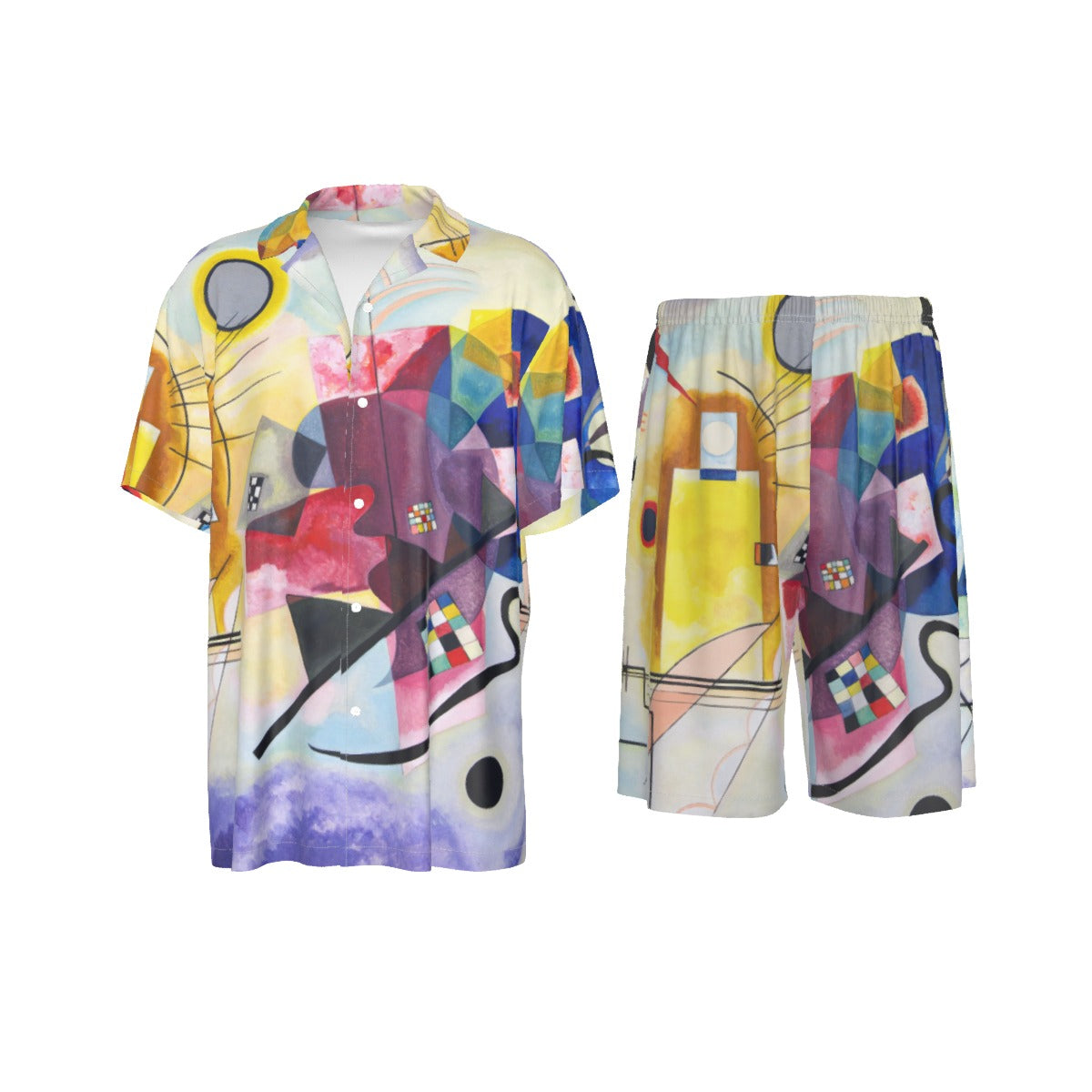 Abstract Art Silk Shirt Suit inspired by Wassily Kandinsky's Yellow-Red-Blue