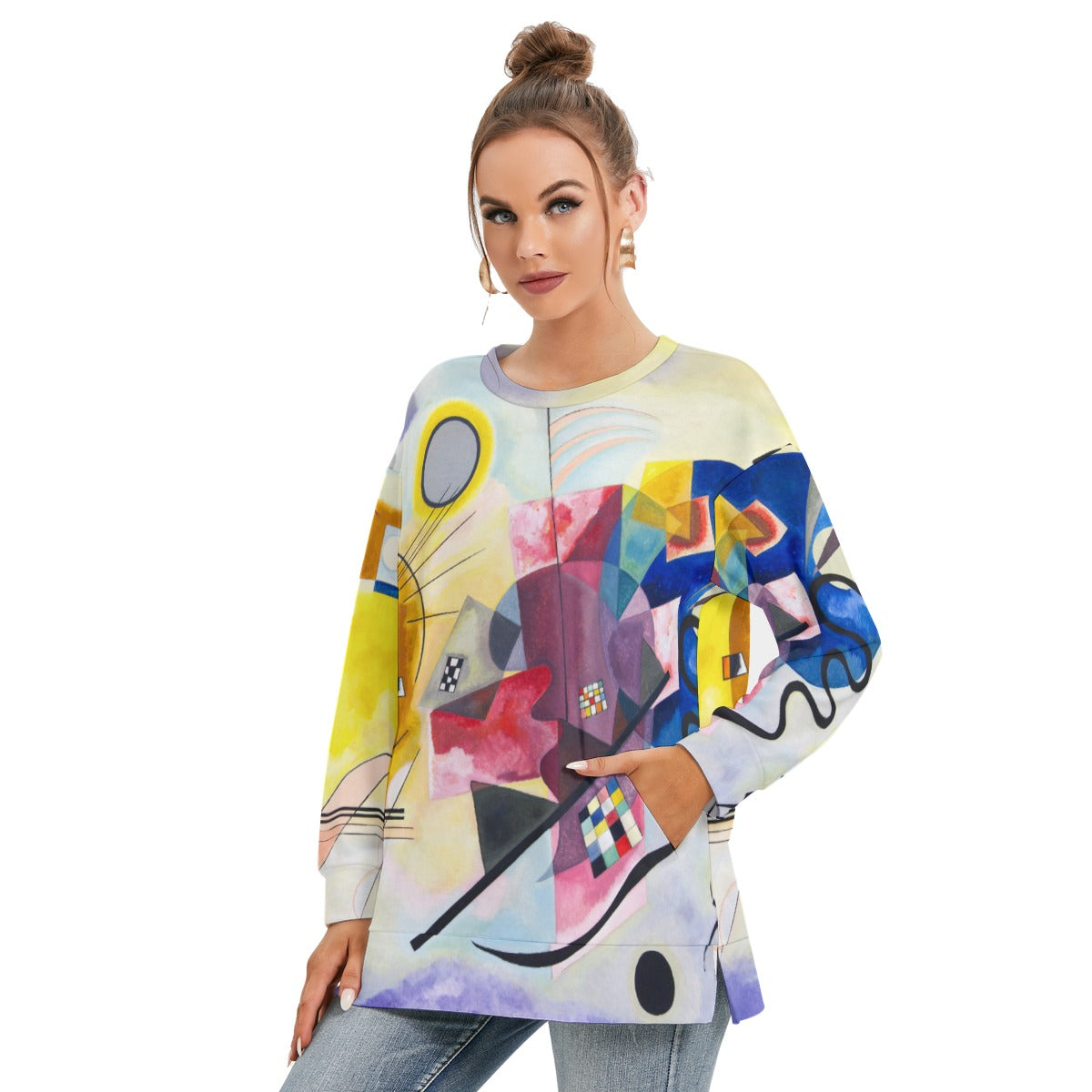 Yellow Red Blue Women's Sweatshirt with Abstract Design