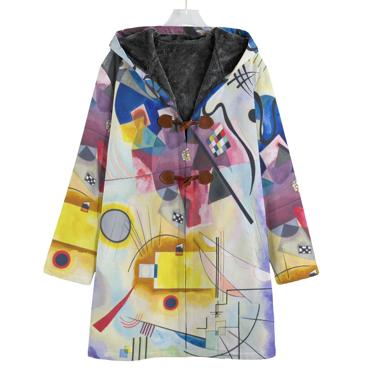 Vibrant abstract fleece trench coat