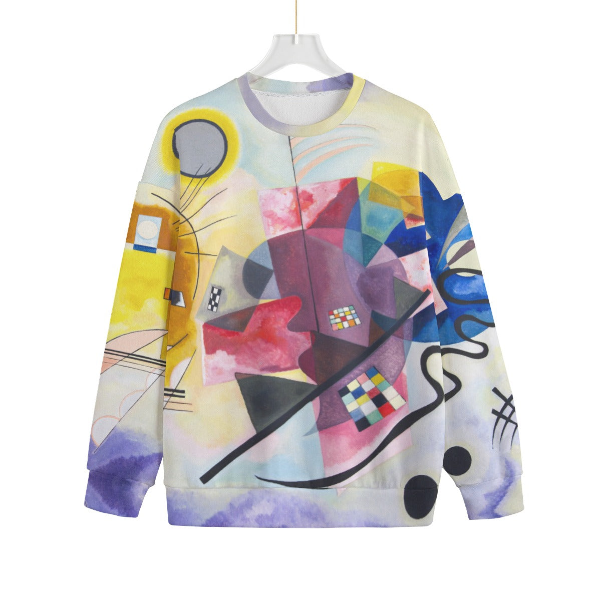 Colorful abstract sweater on display
