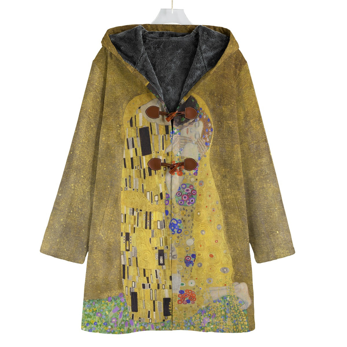 Gustav Klimt The Kiss Men's Fleece Trench Coat