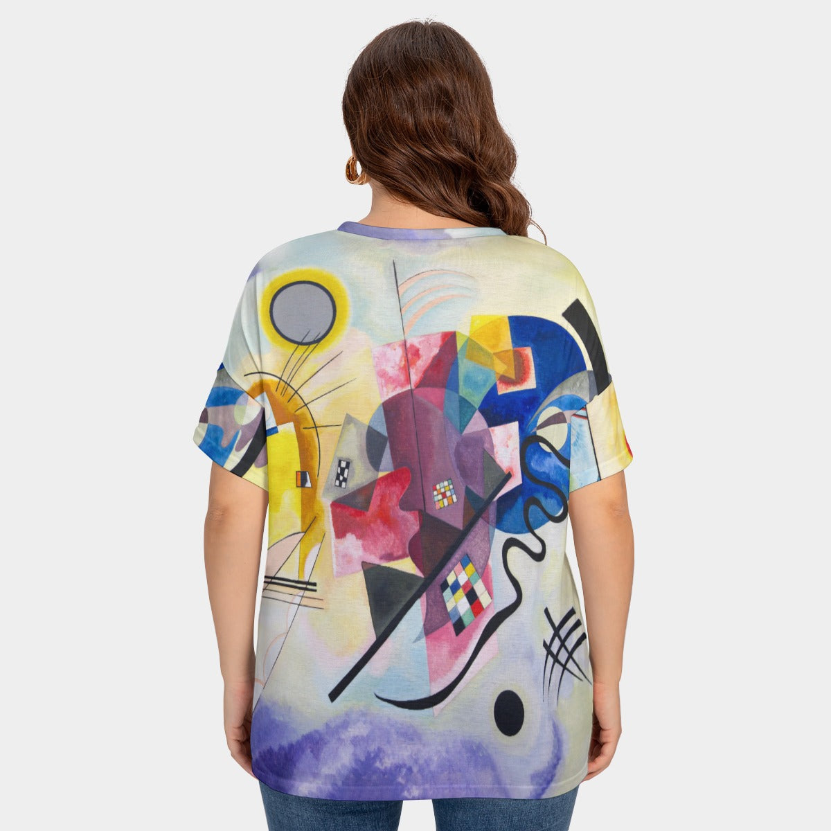 Colorful abstract art print on women's t-shirt